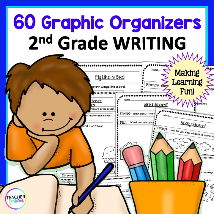 Use 2nd grade writing prompts to set students up for success! This fun-filled resource includes 20 opinion, 20 informational, and 20 narrative graphic organizers.