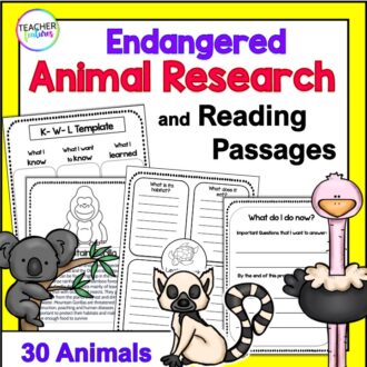 Teach students to write an animal research report! Informational reading passages & graphic organizers for 30 endangered/threatened animals keep students highly engaged while learning & organizing facts.
